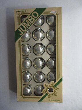 Pyramid Silver Glass Christmas Ornaments Box of 18 Rauch Sta-Tite Cap 1.75” Vtg